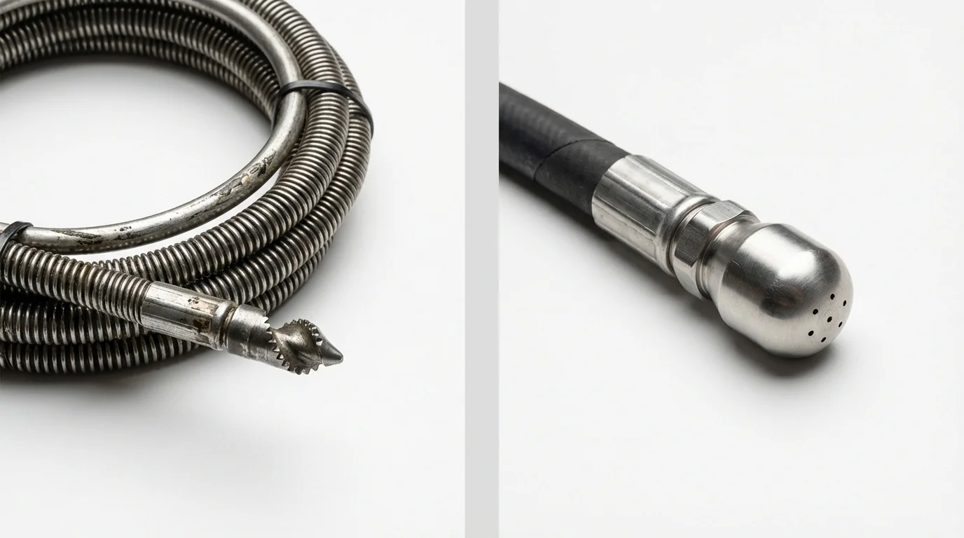 Drain snake cable and hydro jetting nozzle used for drain cleaning in Town Creek, AL