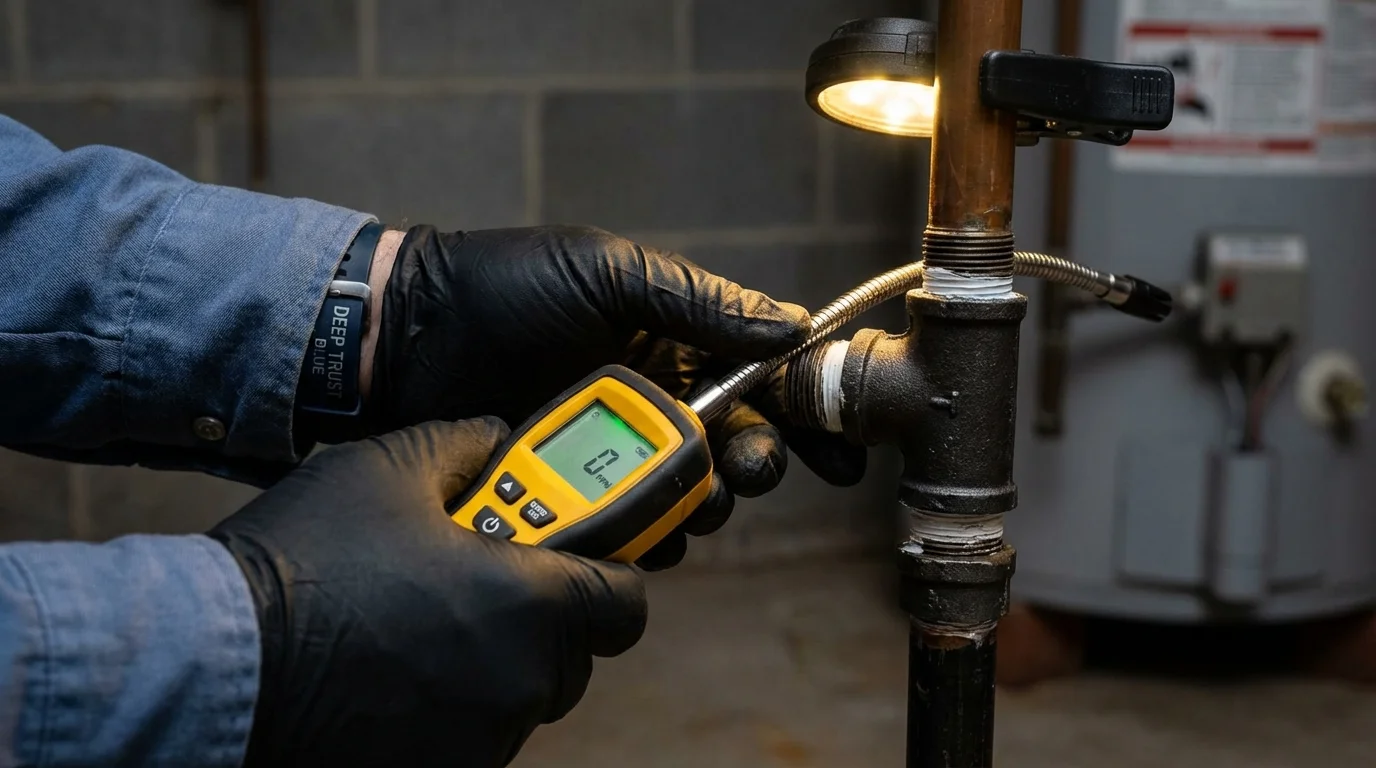 Gas leak detection with electronic sniffer by Johns Plumbing LLC in Town Creek