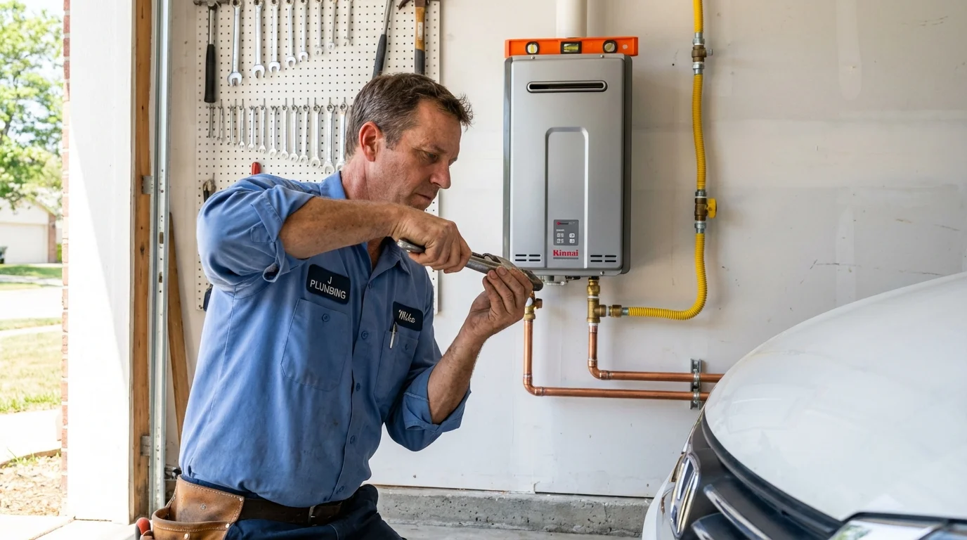 Tankless water heater installation by a Johns Plumbing LLC plumber in Town Creek