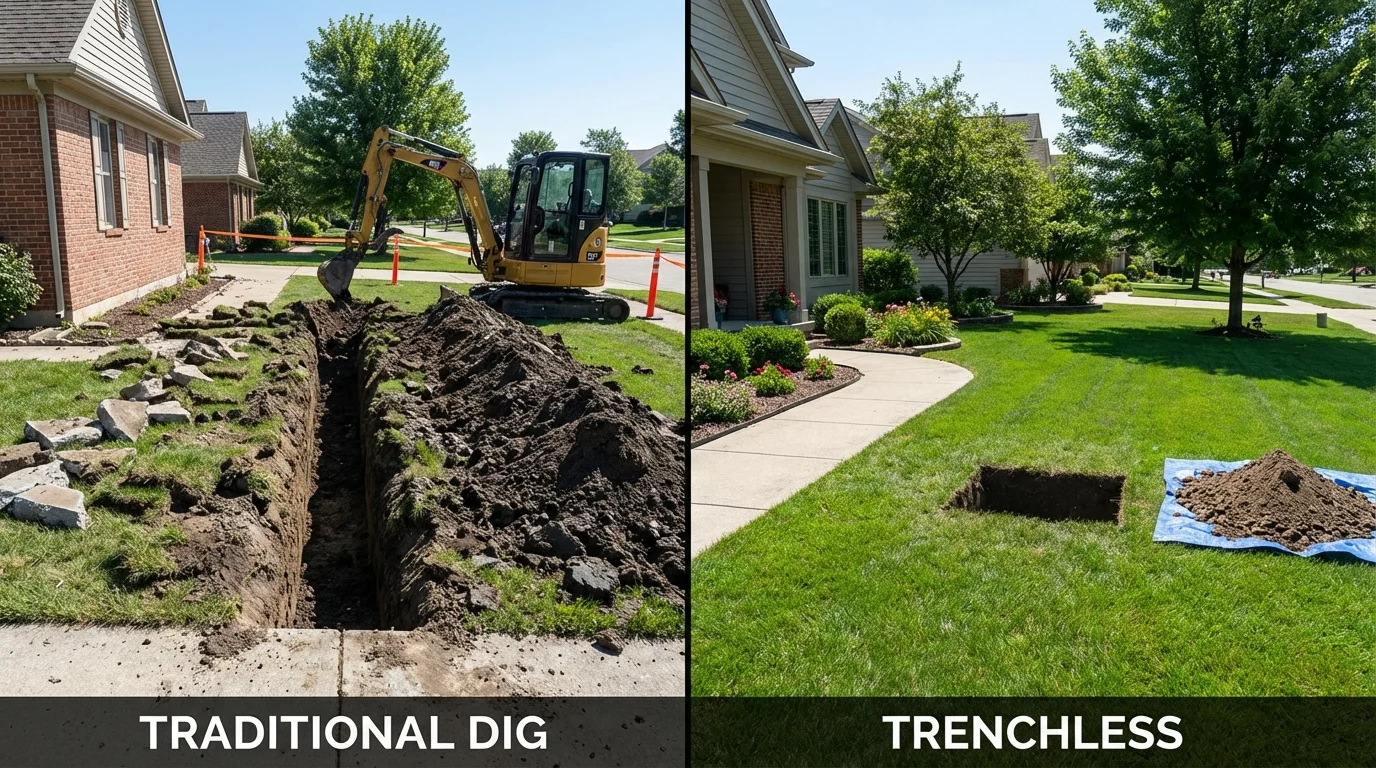 Trenchless sewer repair with minimal yard damage versus traditional excavation in Town Creek, AL